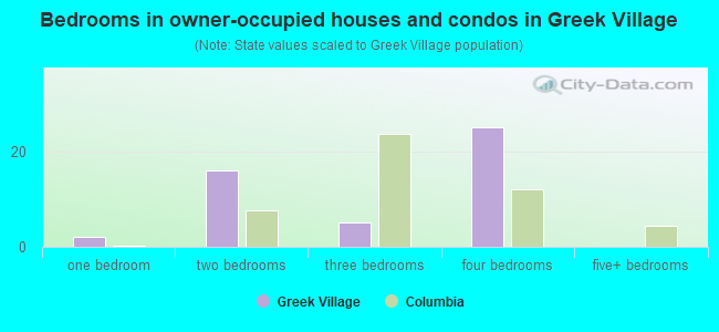 Bedrooms in owner-occupied houses and condos in Greek Village
