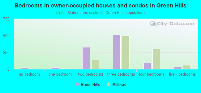 Bedrooms in owner-occupied houses and condos in Green Hills