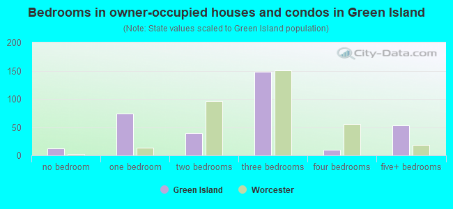 Bedrooms in owner-occupied houses and condos in Green Island