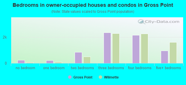 Bedrooms in owner-occupied houses and condos in Gross Point