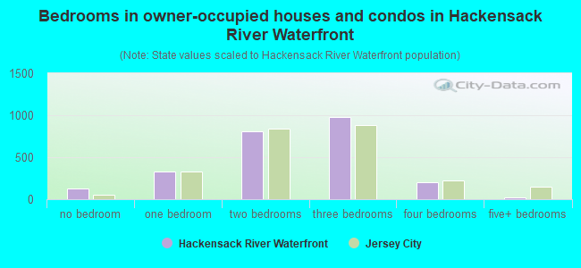 Bedrooms in owner-occupied houses and condos in Hackensack River Waterfront
