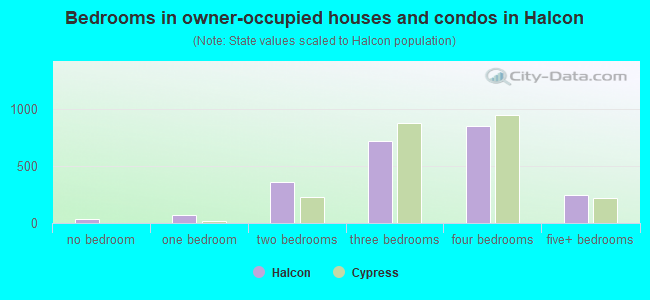 Bedrooms in owner-occupied houses and condos in Halcon
