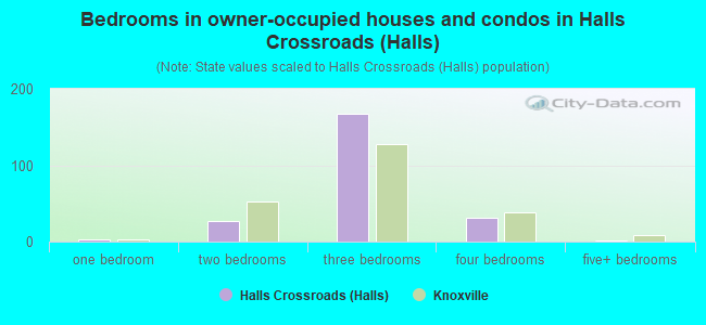 Bedrooms in owner-occupied houses and condos in Halls Crossroads (Halls)