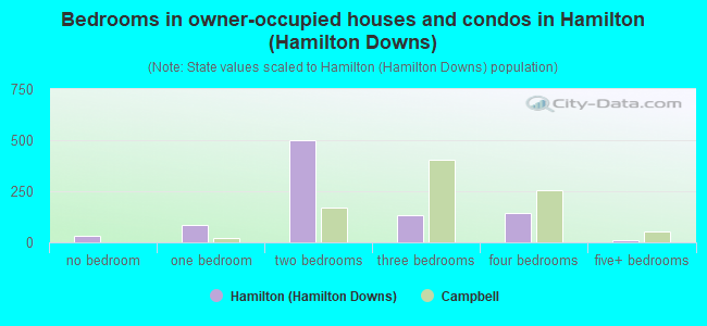 Bedrooms in owner-occupied houses and condos in Hamilton (Hamilton Downs)