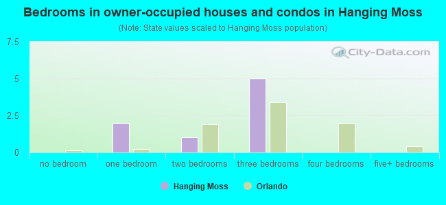 Bedrooms in owner-occupied houses and condos in Hanging Moss