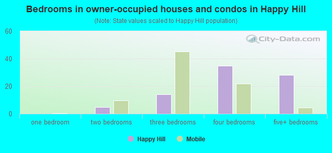 Bedrooms in owner-occupied houses and condos in Happy Hill