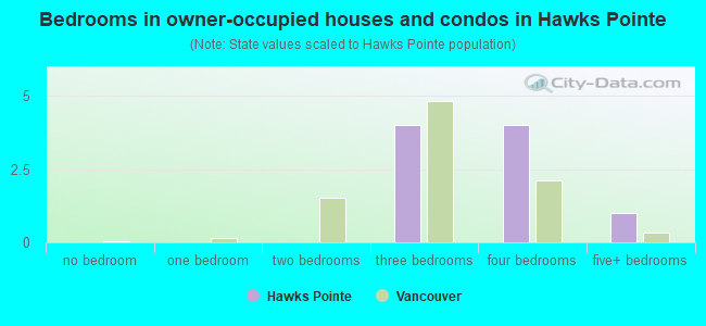 Bedrooms in owner-occupied houses and condos in Hawks Pointe