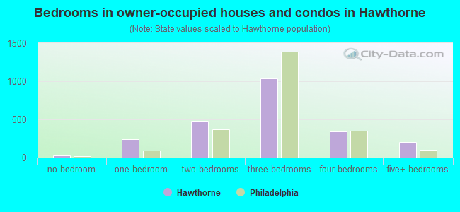 Bedrooms in owner-occupied houses and condos in Hawthorne