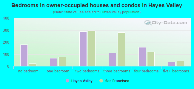 Bedrooms in owner-occupied houses and condos in Hayes Valley