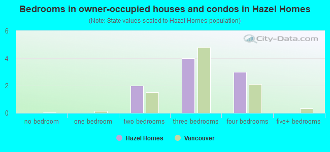 Bedrooms in owner-occupied houses and condos in Hazel Homes