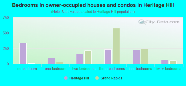 Bedrooms in owner-occupied houses and condos in Heritage Hill