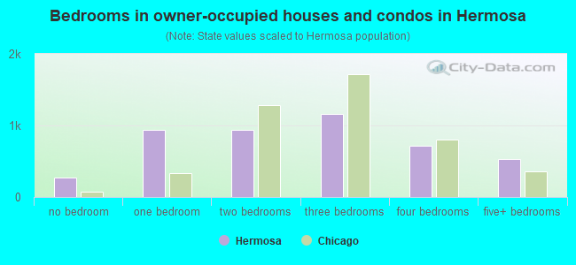 Bedrooms in owner-occupied houses and condos in Hermosa