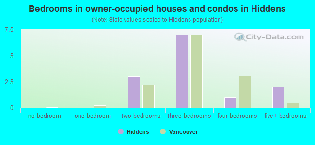 Bedrooms in owner-occupied houses and condos in Hiddens
