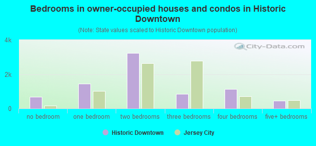 Bedrooms in owner-occupied houses and condos in Historic Downtown