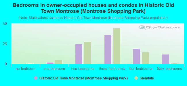 Bedrooms in owner-occupied houses and condos in Historic Old Town Montrose (Montrose Shopping Park)