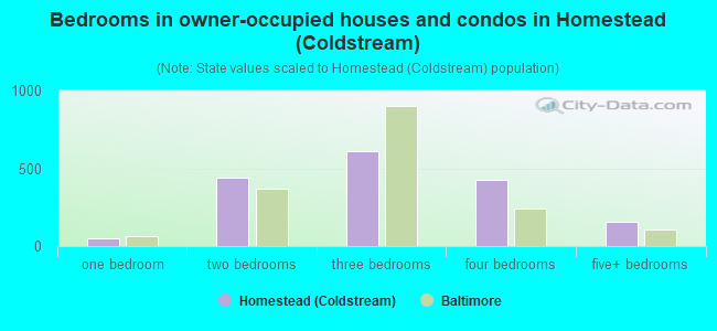 Bedrooms in owner-occupied houses and condos in Homestead (Coldstream)