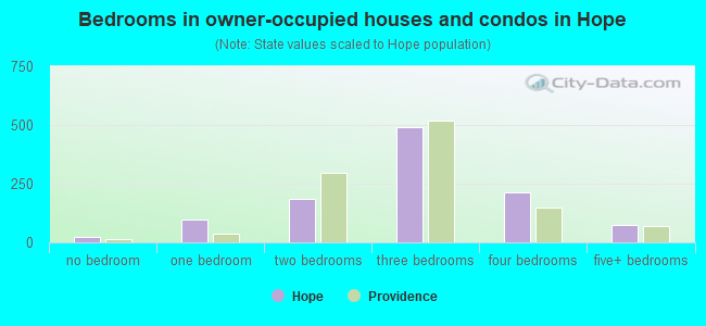 Bedrooms in owner-occupied houses and condos in Hope