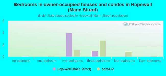 Bedrooms in owner-occupied houses and condos in Hopewell (Mann Street)