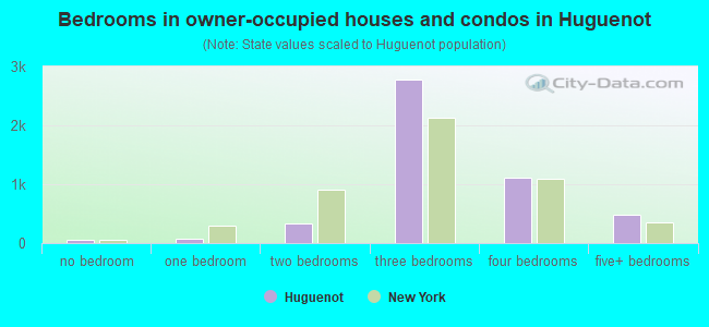 Bedrooms in owner-occupied houses and condos in Huguenot