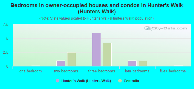 Bedrooms in owner-occupied houses and condos in Hunter's Walk (Hunters Walk)