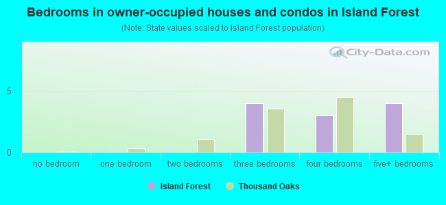 Bedrooms in owner-occupied houses and condos in Island Forest