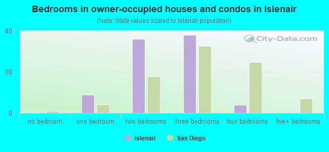 Bedrooms in owner-occupied houses and condos in Islenair