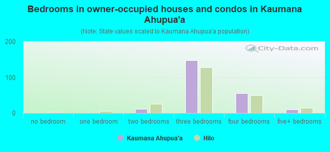Bedrooms in owner-occupied houses and condos in Kaumana Ahupua`a