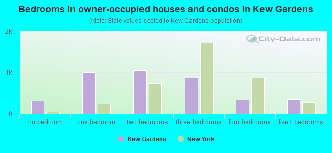 Bedrooms in owner-occupied houses and condos in Kew Gardens