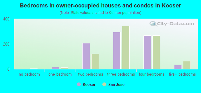 Bedrooms in owner-occupied houses and condos in Kooser