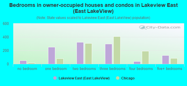 Bedrooms in owner-occupied houses and condos in Lakeview East (East LakeView)