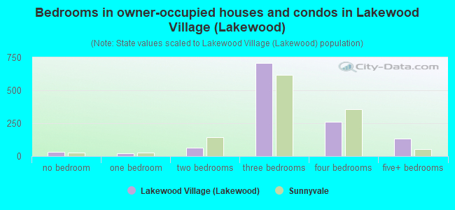 Bedrooms in owner-occupied houses and condos in Lakewood Village (Lakewood)
