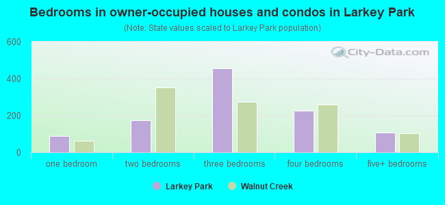 Bedrooms in owner-occupied houses and condos in Larkey Park