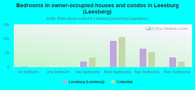 Bedrooms in owner-occupied houses and condos in Leesburg (Leesberg)