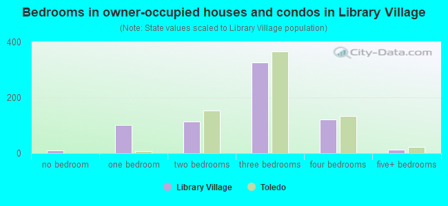 Bedrooms in owner-occupied houses and condos in Library Village