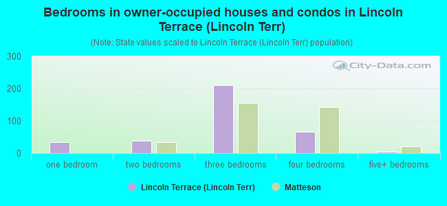 Bedrooms in owner-occupied houses and condos in Lincoln Terrace (Lincoln Terr)