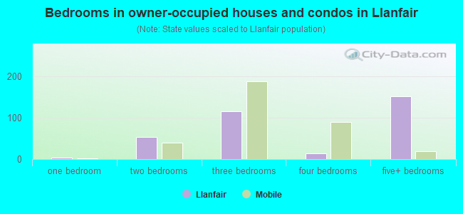 Bedrooms in owner-occupied houses and condos in Llanfair