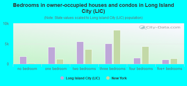 Bedrooms in owner-occupied houses and condos in Long Island City (LIC)