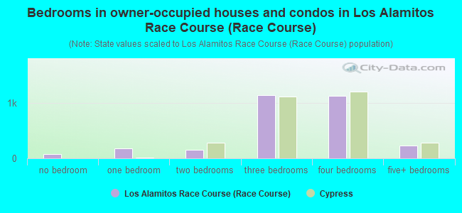 Bedrooms in owner-occupied houses and condos in Los Alamitos Race Course (Race Course)