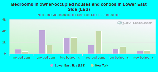 Bedrooms in owner-occupied houses and condos in Lower East Side (LES)