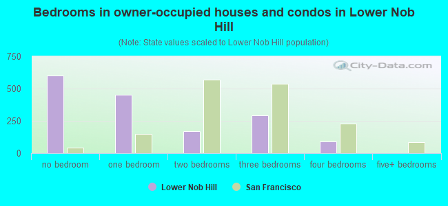Bedrooms in owner-occupied houses and condos in Lower Nob Hill