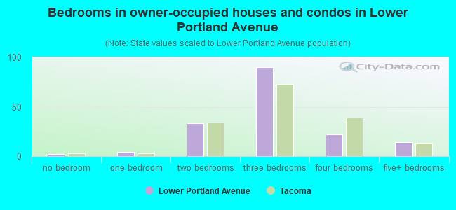 Bedrooms in owner-occupied houses and condos in Lower Portland Avenue