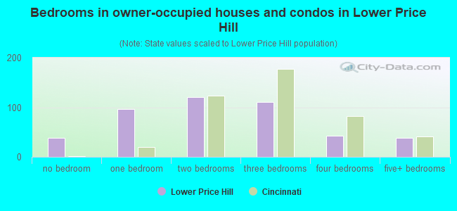 Bedrooms in owner-occupied houses and condos in Lower Price Hill