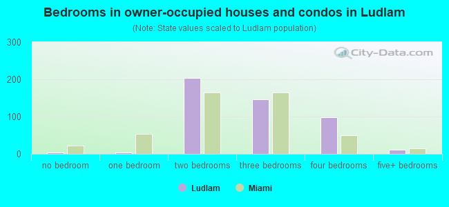Bedrooms in owner-occupied houses and condos in Ludlam