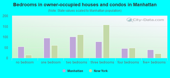 Bedrooms in owner-occupied houses and condos in Manhattan