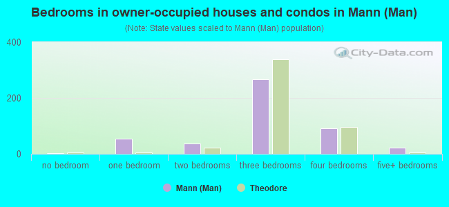 Bedrooms in owner-occupied houses and condos in Mann (Man)