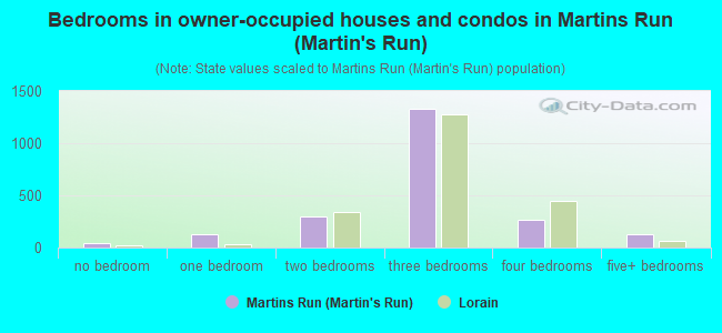 Bedrooms in owner-occupied houses and condos in Martins Run (Martin's Run)