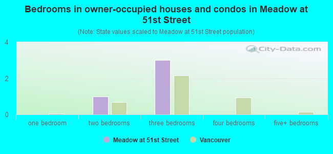 Bedrooms in owner-occupied houses and condos in Meadow at 51st Street