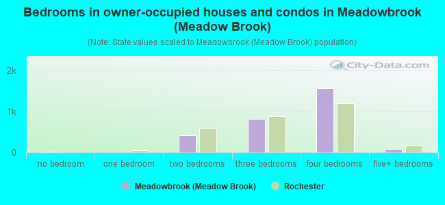 Bedrooms in owner-occupied houses and condos in Meadowbrook (Meadow Brook)