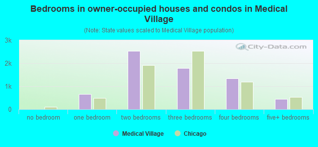 Bedrooms in owner-occupied houses and condos in Medical Village