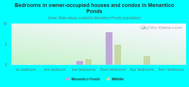 Bedrooms in owner-occupied houses and condos in Menantico Ponds